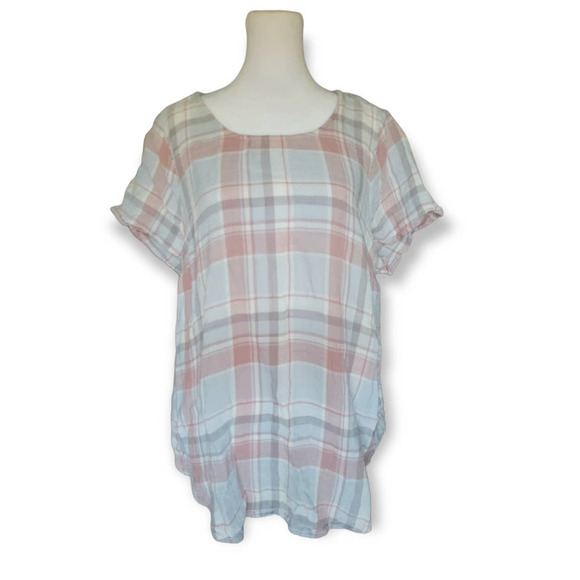 Torrid Womens Abbey Woven Textured Plaid Button Back Top Size 1x Pink‎ Grey - Picture 3 of 10